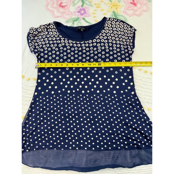 Bleu Navy Blue and White Dot Print Tunic Top Stylish Casual Short Sleeve L - Picture 5 of 8